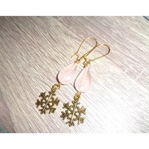 Snowflake Rose Quartz Teardrop earrings